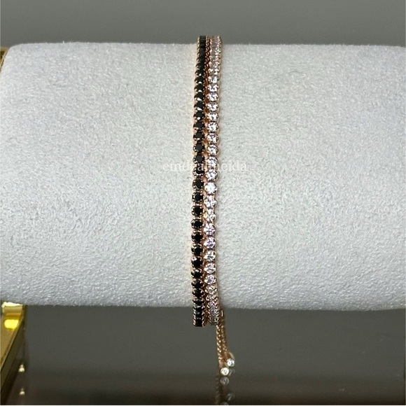 Swarovski Crystal Subtle Black Rose Gold Plated Two Band Bracelet 5352092